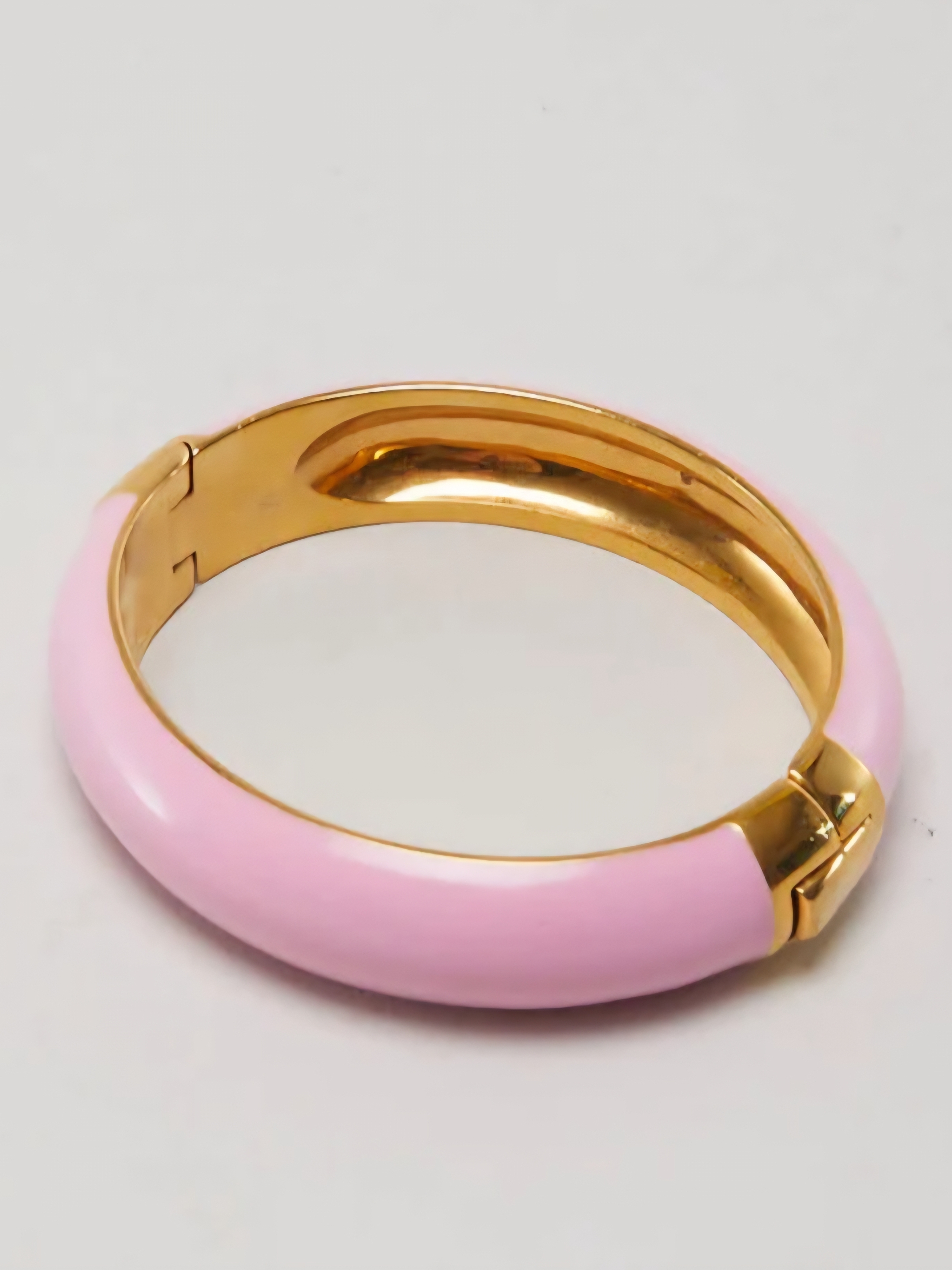 J Crew Gold & Pink Enamel Hinged Bangle Bracelet